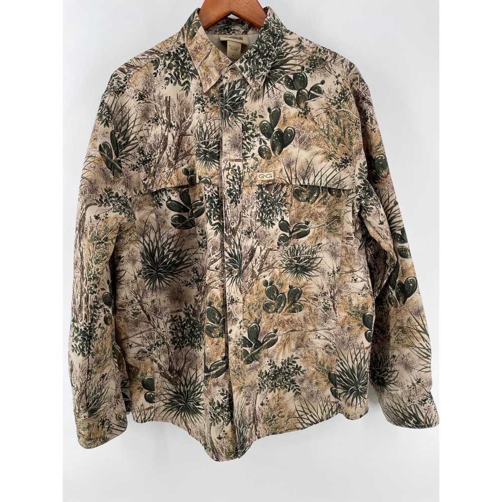 GameGuard Fishing Hunting Shirt Mens Small Tan Desert Cactus Camo Long‎ Sleeve